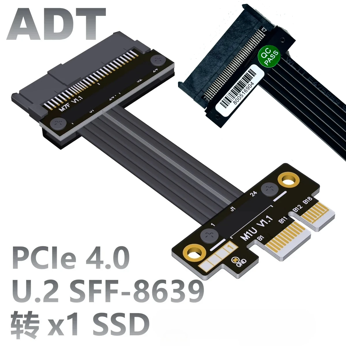 

ADT M17UF PCI Express 4.0 x1 to U.2 SSD (SFF-8639) Extension Cord Extender Adapter U.2 (SFF8639) SSD to PCIe x1 Slot Riser Cable