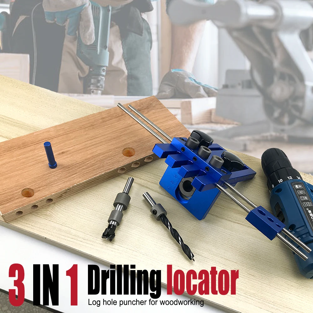

3 in 1 Woodworking Drilling Locator, Self-Centering Dowel Jig Kit for Log Hole Punching & Joinery