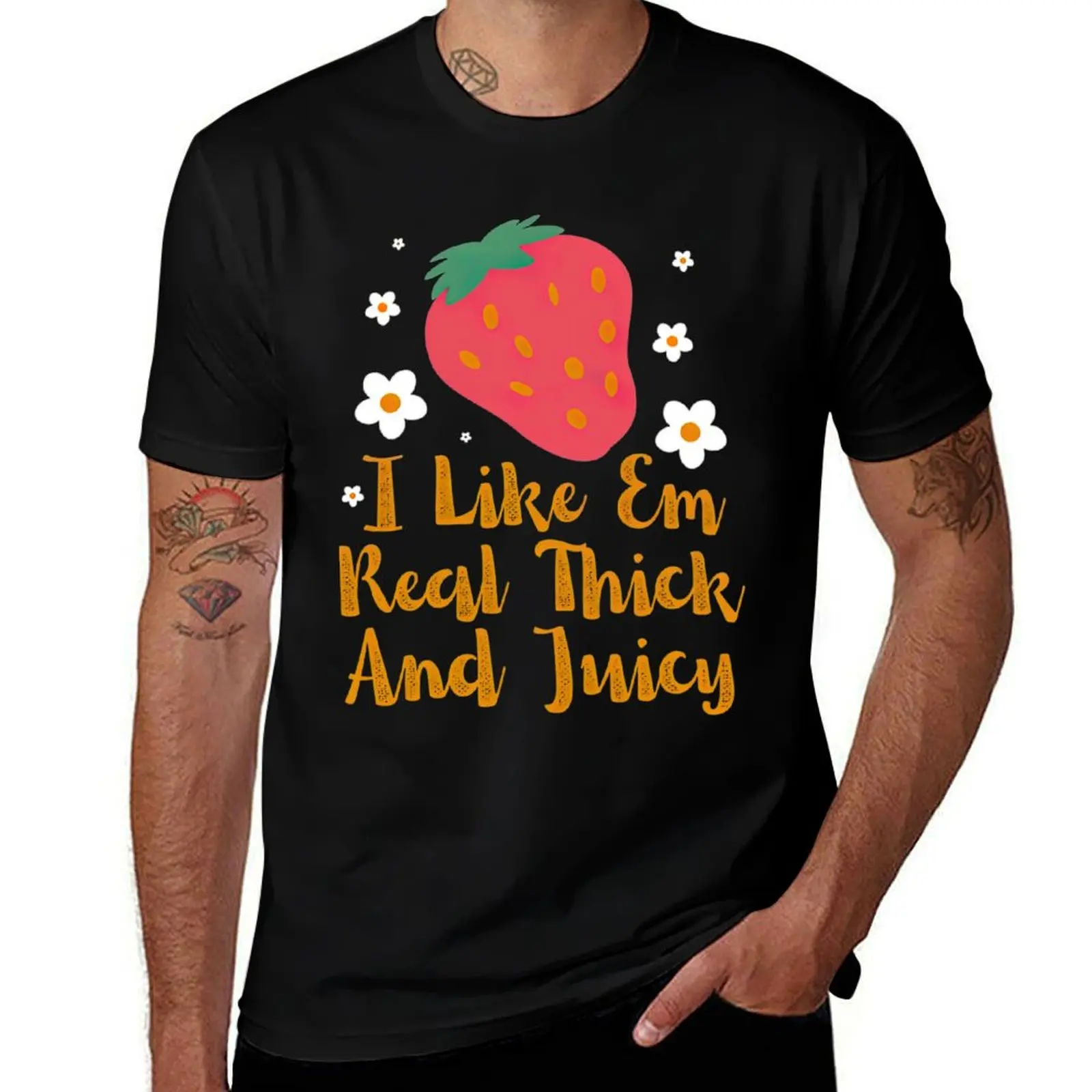 

I Like Em Real Thick And Juicy Strawberry Lover T-Shirt vintage rapper graphic tees valentines clothes t shirts for men graphic