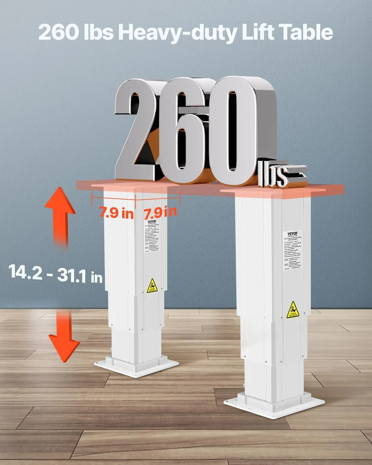 Electric Lifting Column System, 260 lbs Lift Table, 14.2-31.1 in Height Range, Three-Stage Adjustable Desk Column, Telescopic Ta