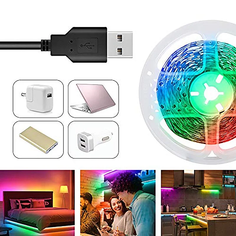 WS2812B LED Strip Light RGBIC SMD Bluetooth Control DC 5V lampada per la decorazione della stanza Rainbow USB RF Wireless Remote Controller Kit