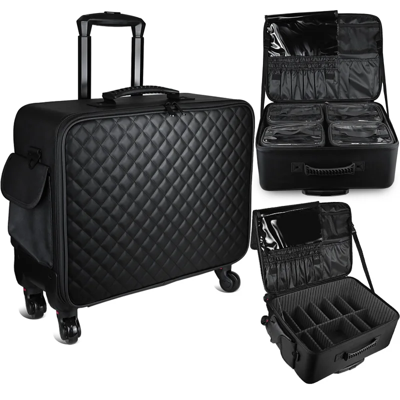 Koper Kecantikan Profesional, Seni Kuku, Tas Rias, Kotak Peralatan Bordir, Organizer Penyimpanan Seluler Koper Kosmetik Roda Universal