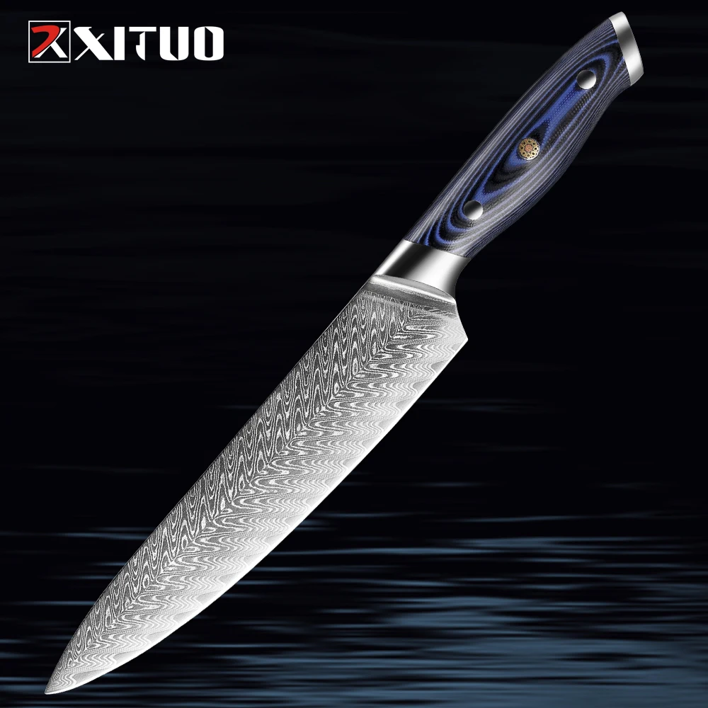 XITUO High Quality 8 inch Damascus Chef Knife AUS10 Stainless Steel Kitchen Knife Japanese Santoku Cleaver Meat Slicing Knife