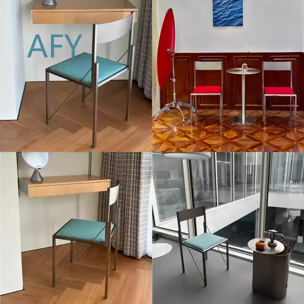 Bauhaus Dining Chair for Stainless Steel Cyber Aesthetic Minimalist Backrest Seat for Living Room Furniture for Modern Home