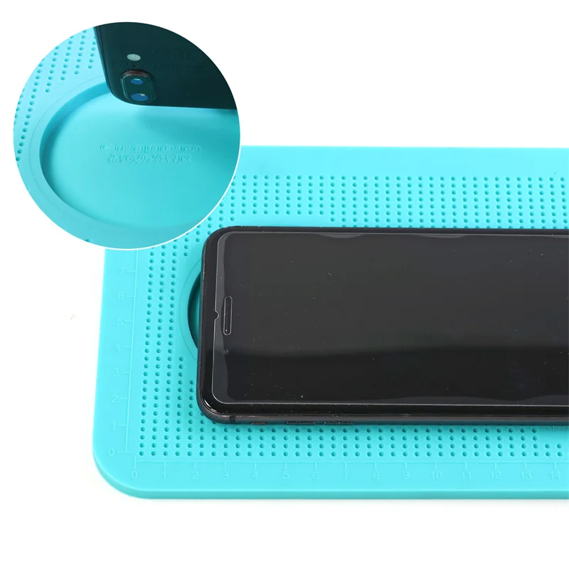 TE-738 Mini Anti-slip Mat Cell Phone LCD Screen Film Repair Pad with Camera Protection Good Elasticity No Deformation Repair