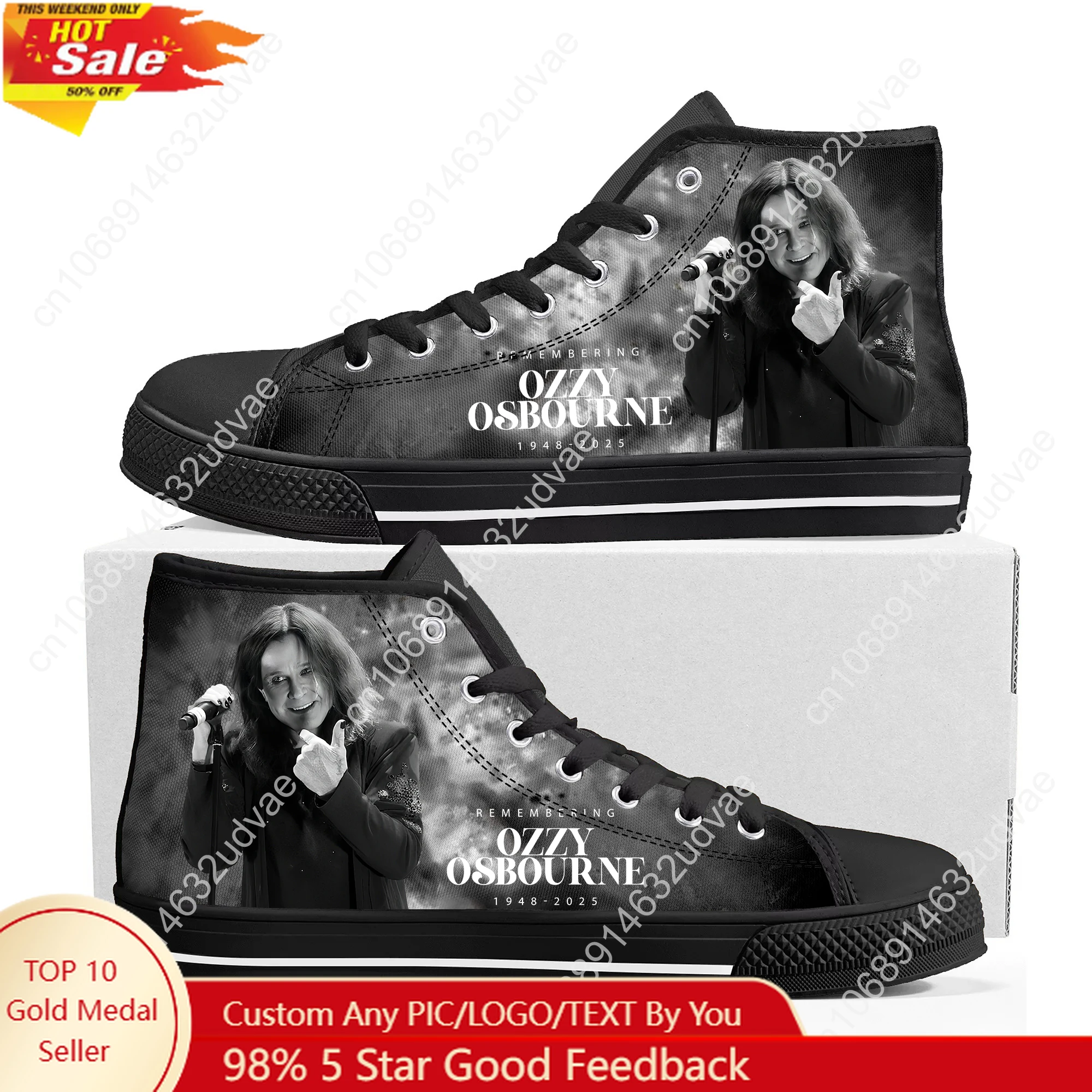 

Ozzy Osbourne 1948-2025 High Top Shoes Men Women Canvas Sneaker High Quality Sneakers Back To The Beginning Custom Shoe Black