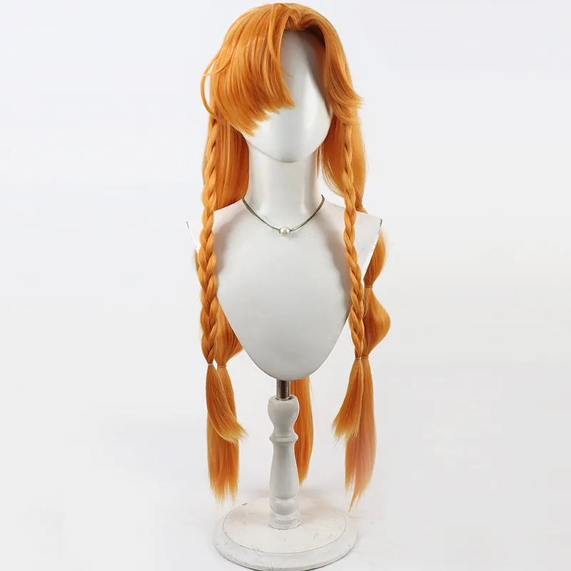 Peluca de Cosplay Wuthering Waves Sigrika, coletas trenzadas largas naranjas, pelo sintético resistente al calor, fiesta de Halloween para mujeres y niñas