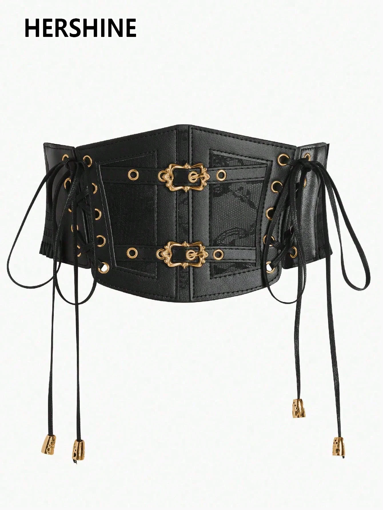 HERSHINE 1-piece Women's Fashion Buckle Leather Elastic Wide Waist Belt, Y2K Gothic Harajuku Style Dress Accessory，spring，summer
