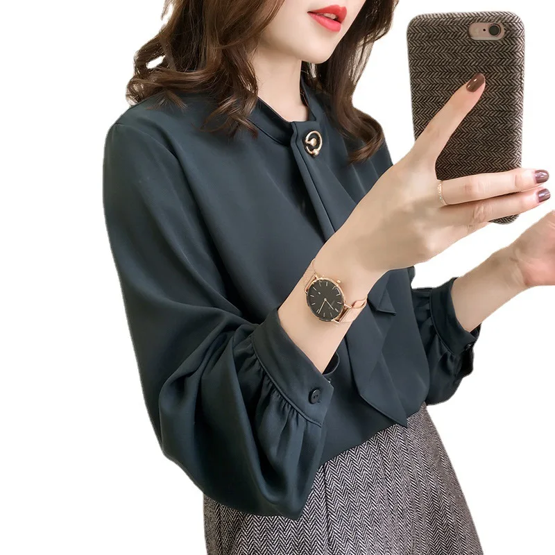 2025 outono nova moda feminina estilo coreano cor sólida casual na moda manga longa lanterna camisas elegantes roupas femininas topos