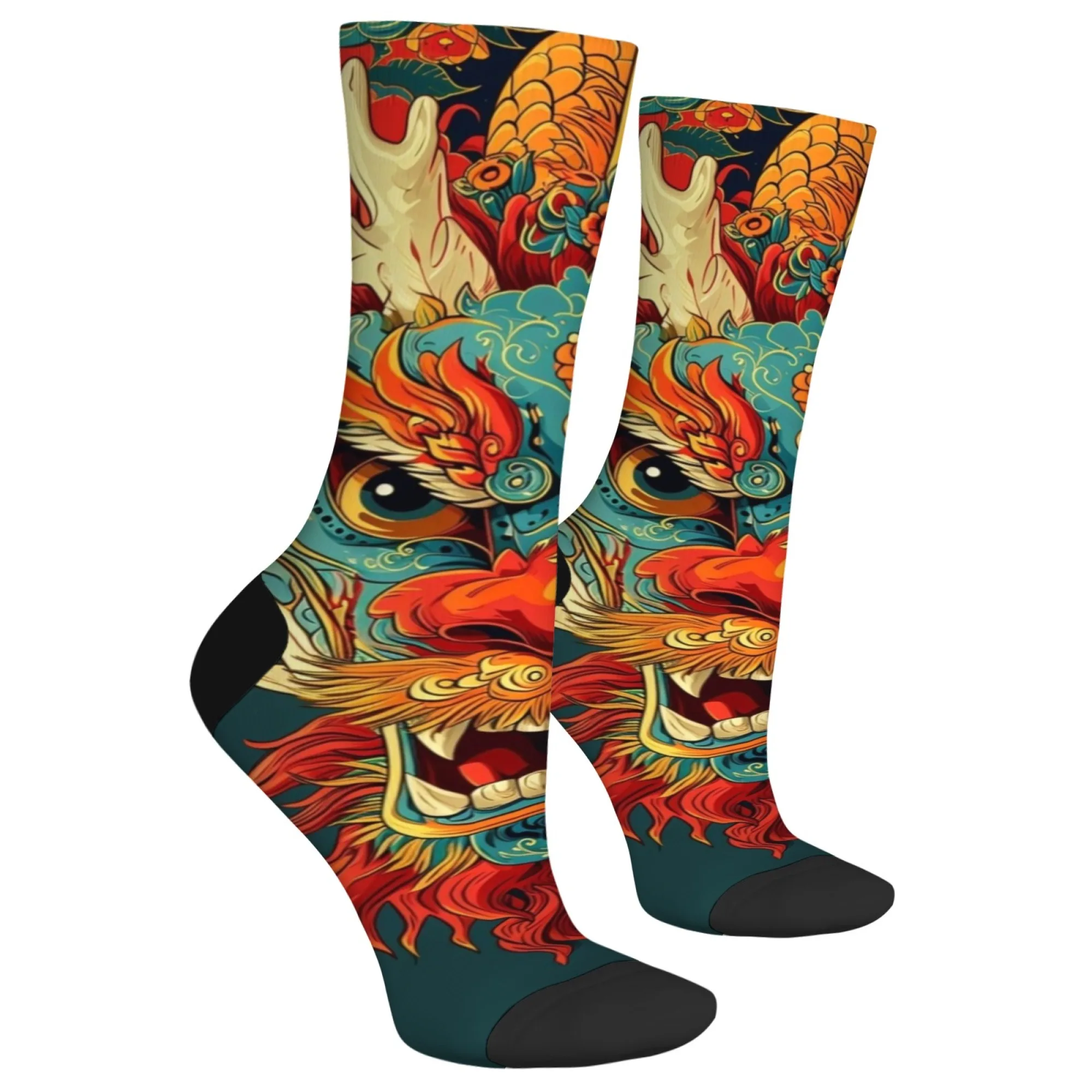 Harajuku Retro Dragon Style Men's Socks Comfortable Breathable Non-slip Casual Socks Novelty Street Hip-Hop Themed Crew Socks