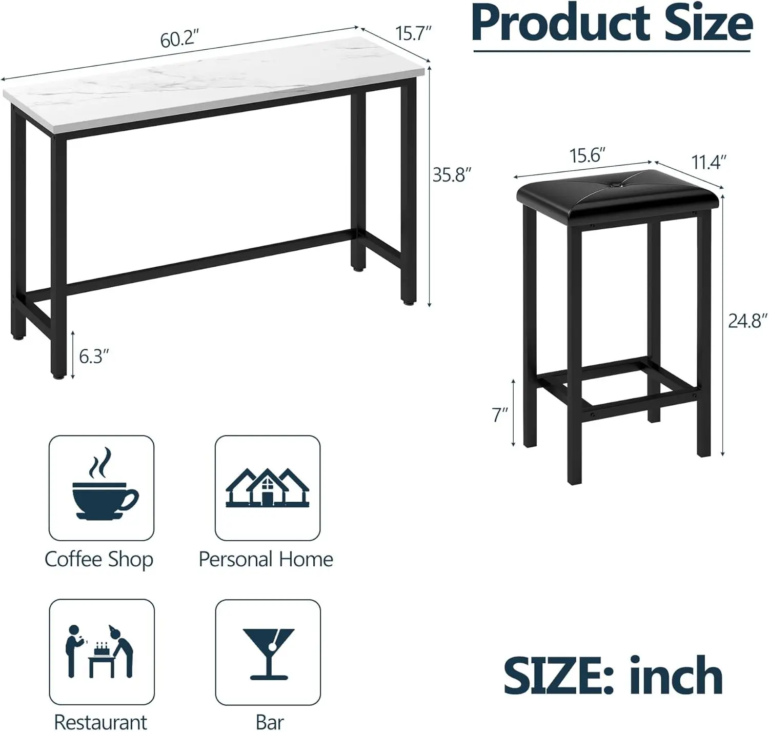 Ensemble de table à manger en faux marbre, comptoir 4 pièces recommandé, table de bar extra longue et ensemble de chaises comme table de bar