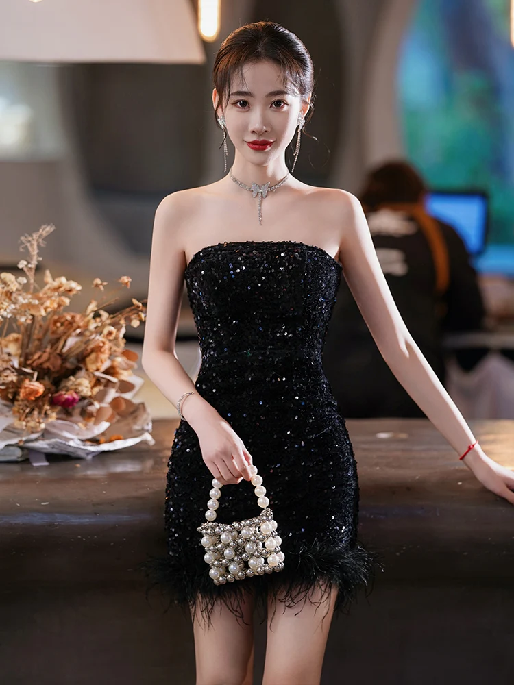 

Stunning Bla Evening Gown Sexy Mid-Waist ort Bodycon Sequin Detail Zipper Bal Birthday Par High-End Luxury Dr