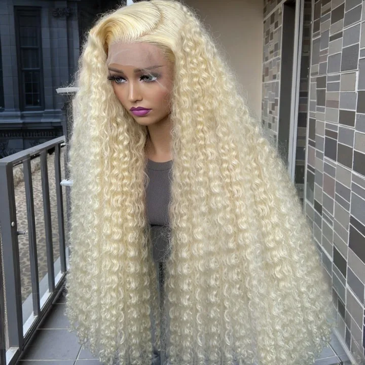 

Парик из натуральных волос 613 Curly Honey Blonde с кружевной передней частью, свободные глубокие волны, 13x6, 13x4, HD Water Wave, прозрачный кружевной фронтальный парик