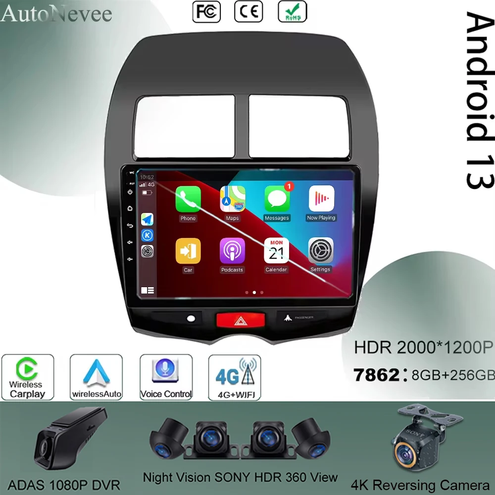 

Автомобильный Android 13 для Mitsubishi ASX 2010-2017 GPS Авторадио Навигация DVD Радио стерео Мультимедиа Carplay 5G WIFI BT NO 2DIN