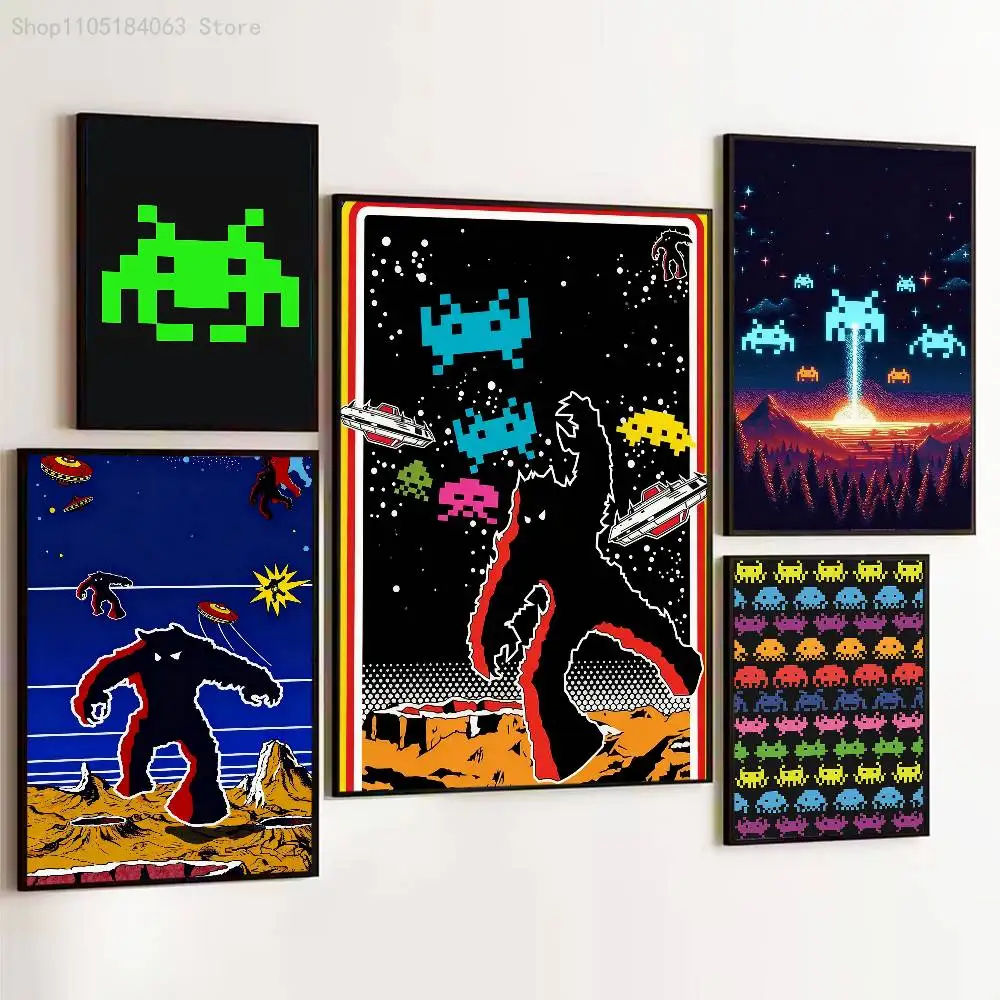 

S-SpaceS Classic Game I-Invaders Poster Prints Wall Art Picture Painting Gift Living Room Restaurant Bar Large Dec Sticker