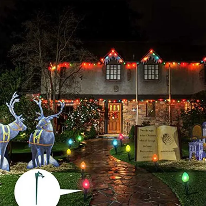 ABUH-60-Pack Universal Christmas Light Stakes For C7 C9 Lights, Outdoor Yard Lawn Stakes, 7.5 Inches