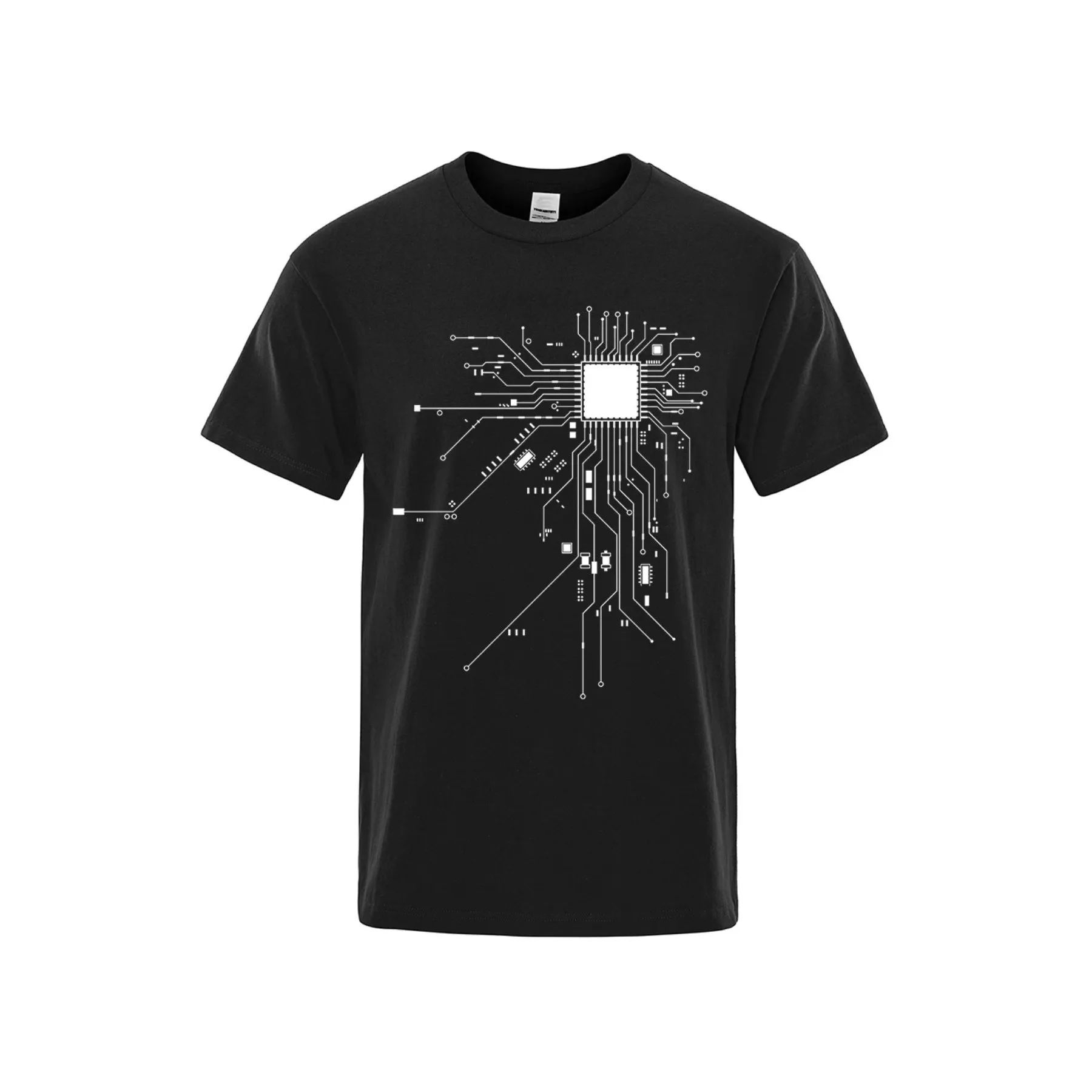 Tech CPU Circuit Board Graphic T-Shirt Men's Plus Size Cotton Breathable Summer Tee for Tech Events
