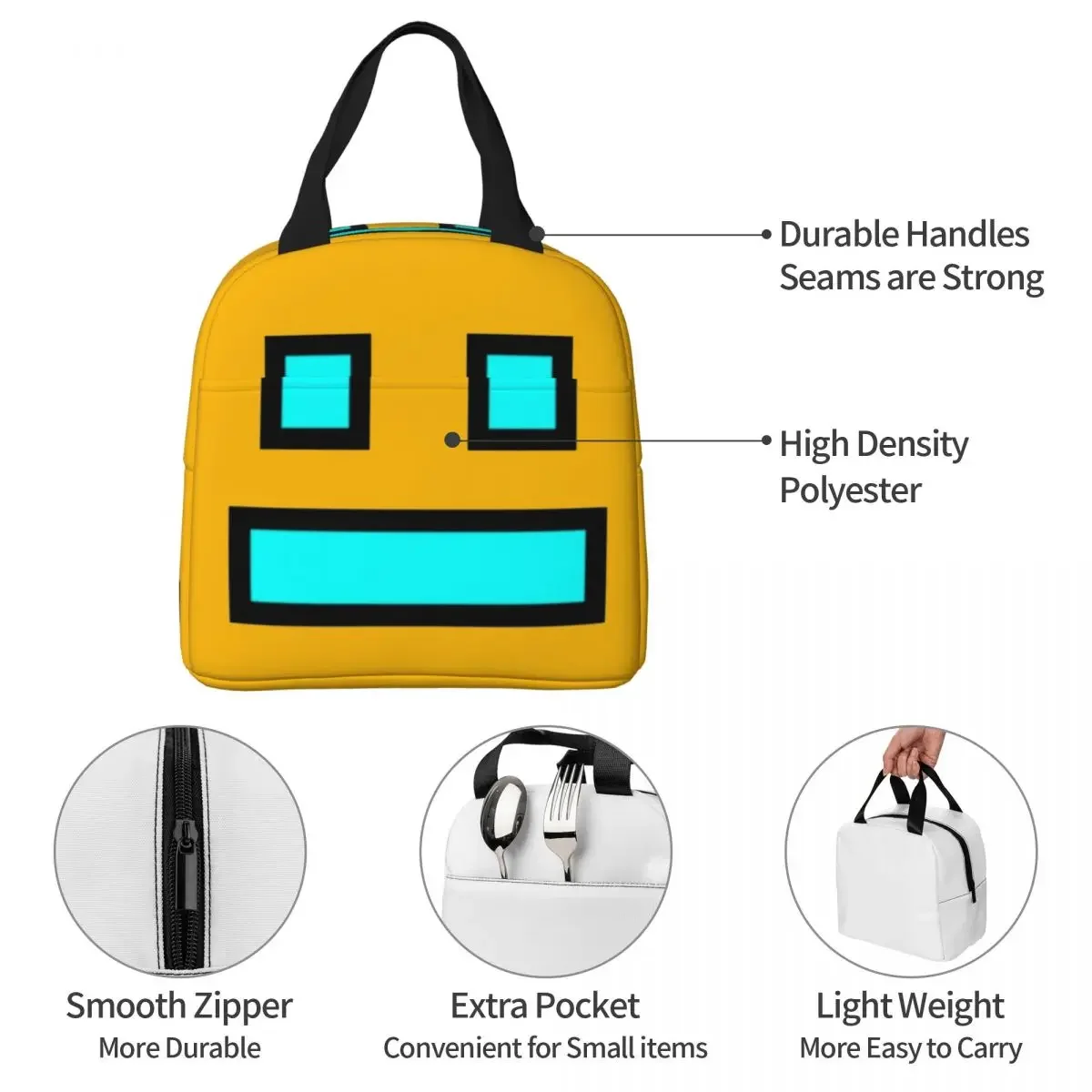 Cube Geometry Gaming Dash Insulated Lunch Bag Cooler Bag Meal Container Portable Lunch Box Tote Food Handbags Work Outdoor