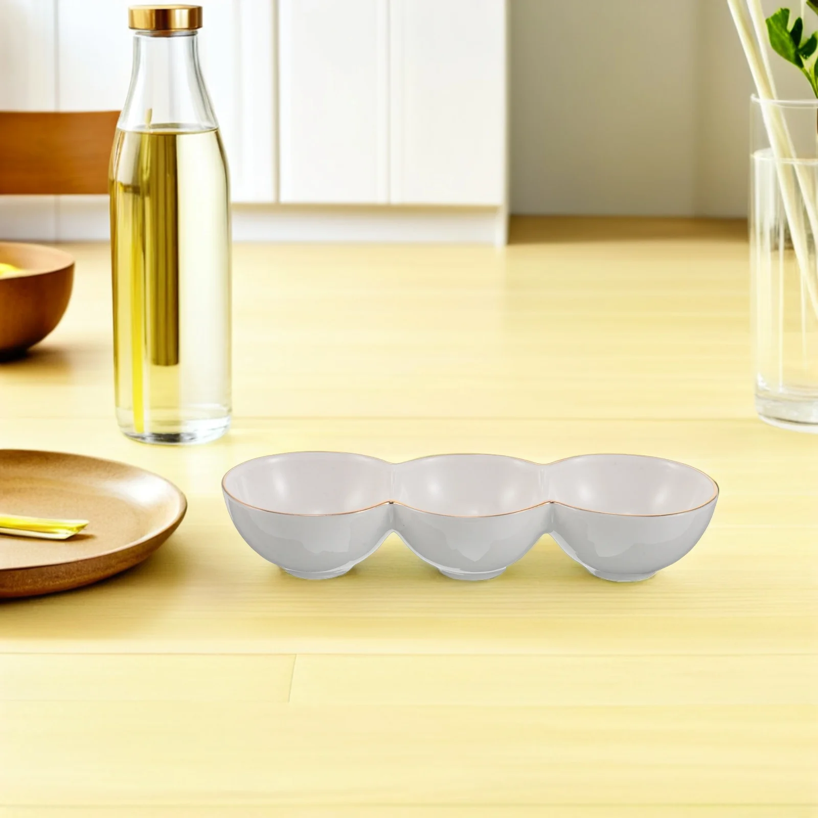 

Ceramic Divided Sauce Dish Porcelain 3 Compartments Serving Bowl for Korean Bbq Sushi Seasoning Condiment Dip Bowl