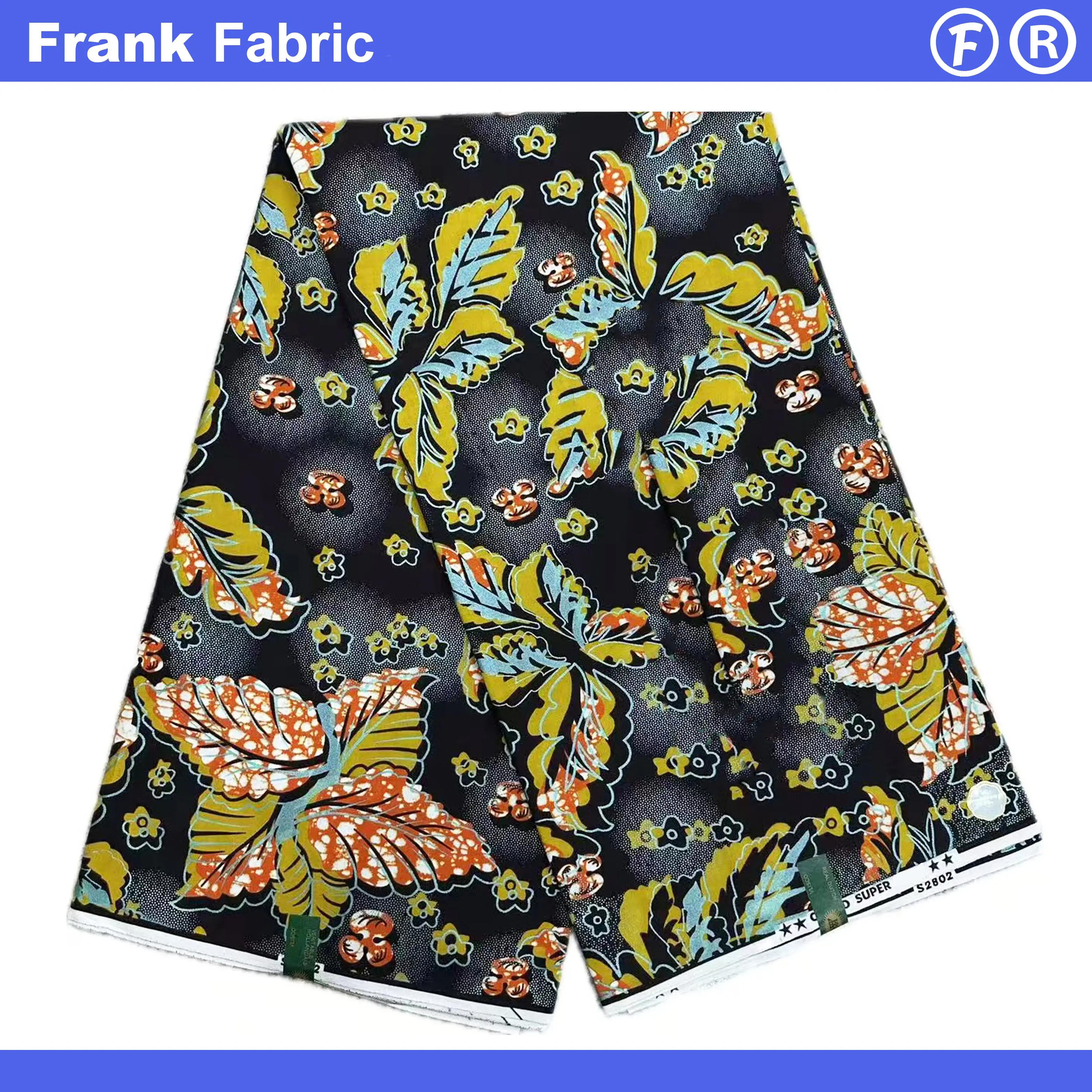 

6-ярдовая золотая ткань Hollandais Ankara Batik Grand Super, блестящая хлопковая ткань с африканским восковым принтом для вечерних платьев FF2508.025