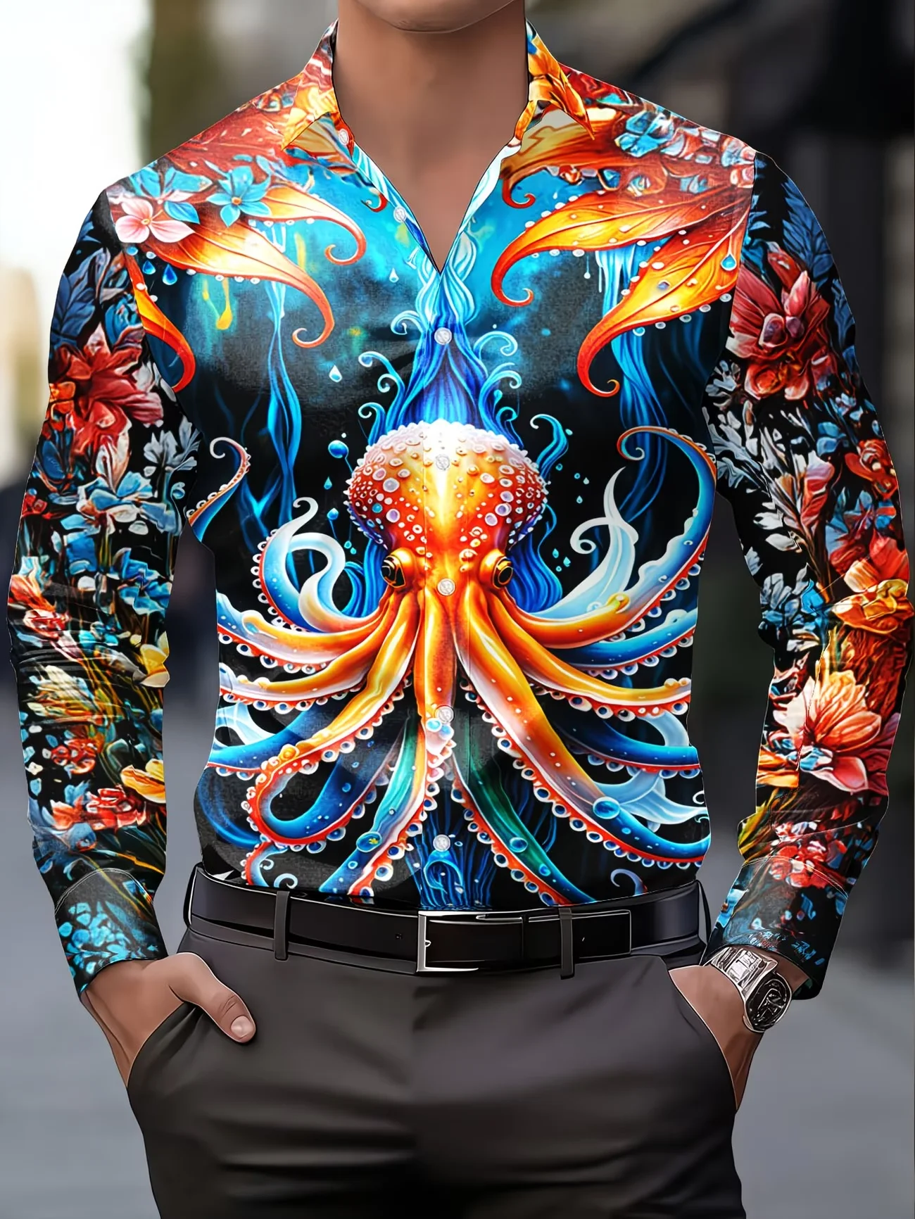 

New Dark Magic Box Chain 3D Printed Men's Long Sleeve Shirt with Flip Collar Trendy Cool Shirt Clothing