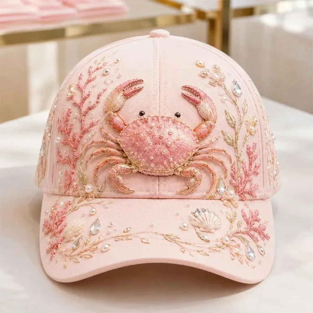 Fashion 3D Ocean Creatures Embroidery Cap Breathable Adjustable Peaked Cap Lightweight Ethnic Style Sports Sun Hat for Women