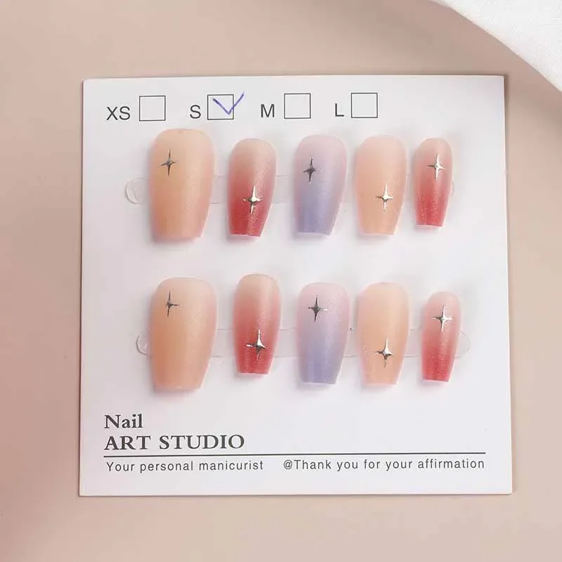 

10 шт., тюльпаны, разноцветные звезды, маникюр во французском стиле, двухцветный градиент, пресс для ногтей, древний стиль, высококачественные съемные типсы для ногтей