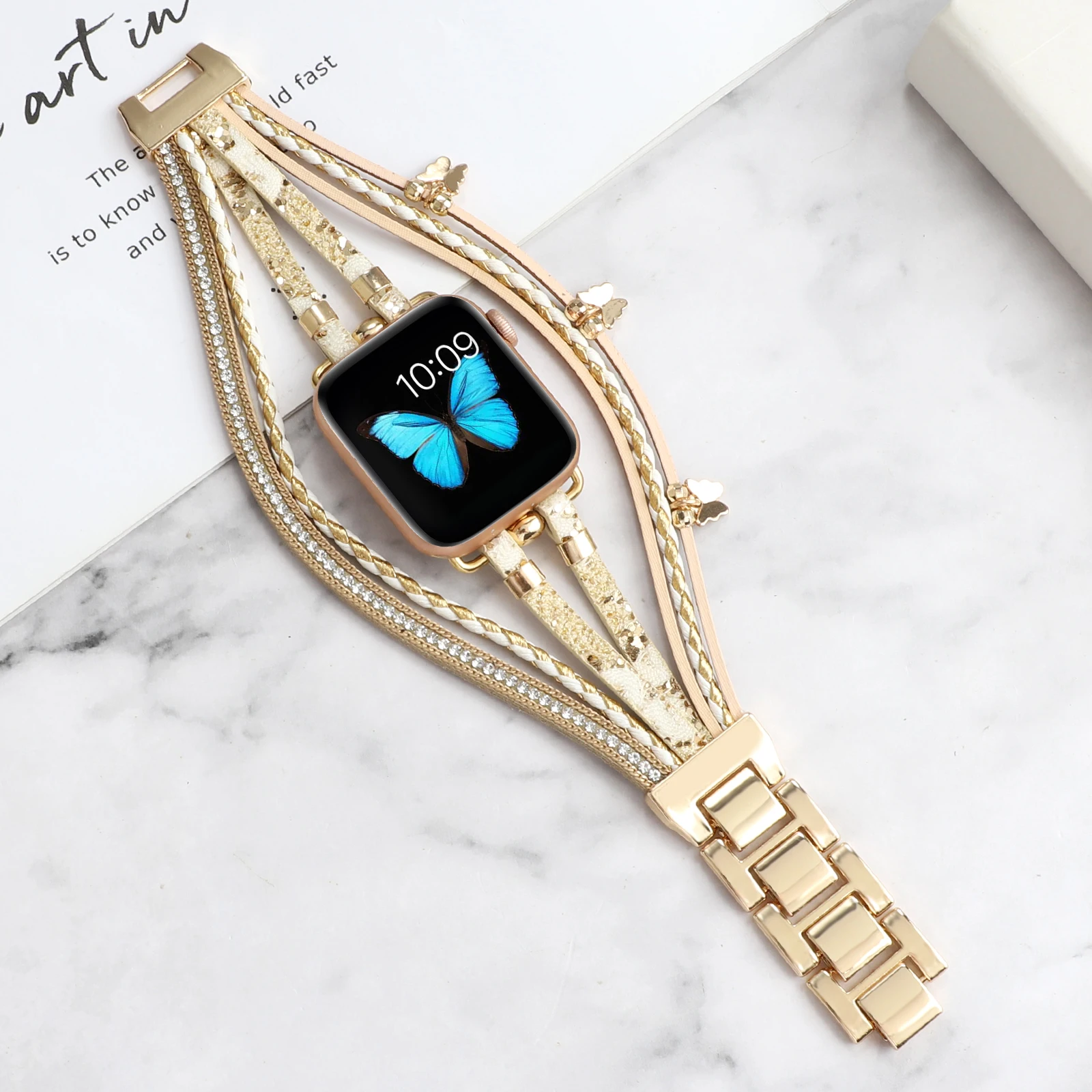 Metal+Leather Strap For Apple Watch 9 8 7 45mm 41mm Ultra 49mm Women jewelry wrist strap For iwatch 6 5 4 SE44mm 42mm 40mm Belt
