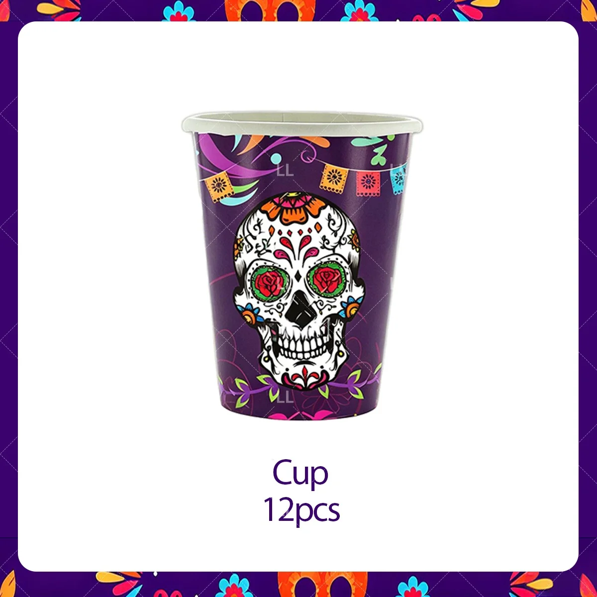 Day of the Dead Party Decoration Mexican Skull Flowers Cactus Candle Backdrop Plates Cups Napkin Tablecloth Supplies Photo Props view 2