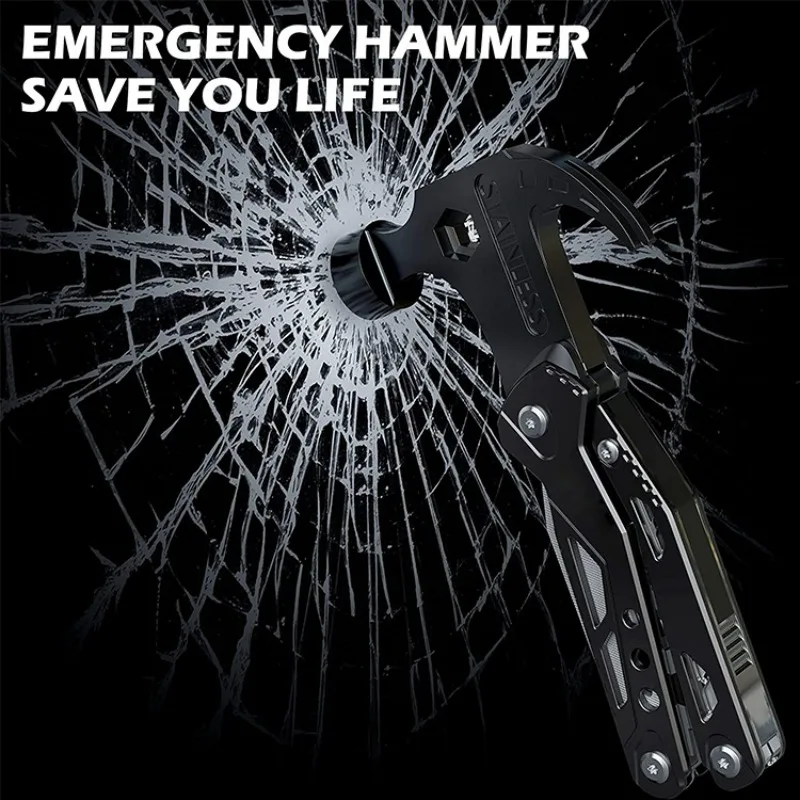 14-in-1 Multifunctional Claw Hammer, Outdoor Camping Multi-purpose Plier Hammer Integrated Car Safety Hammer Combo Tool