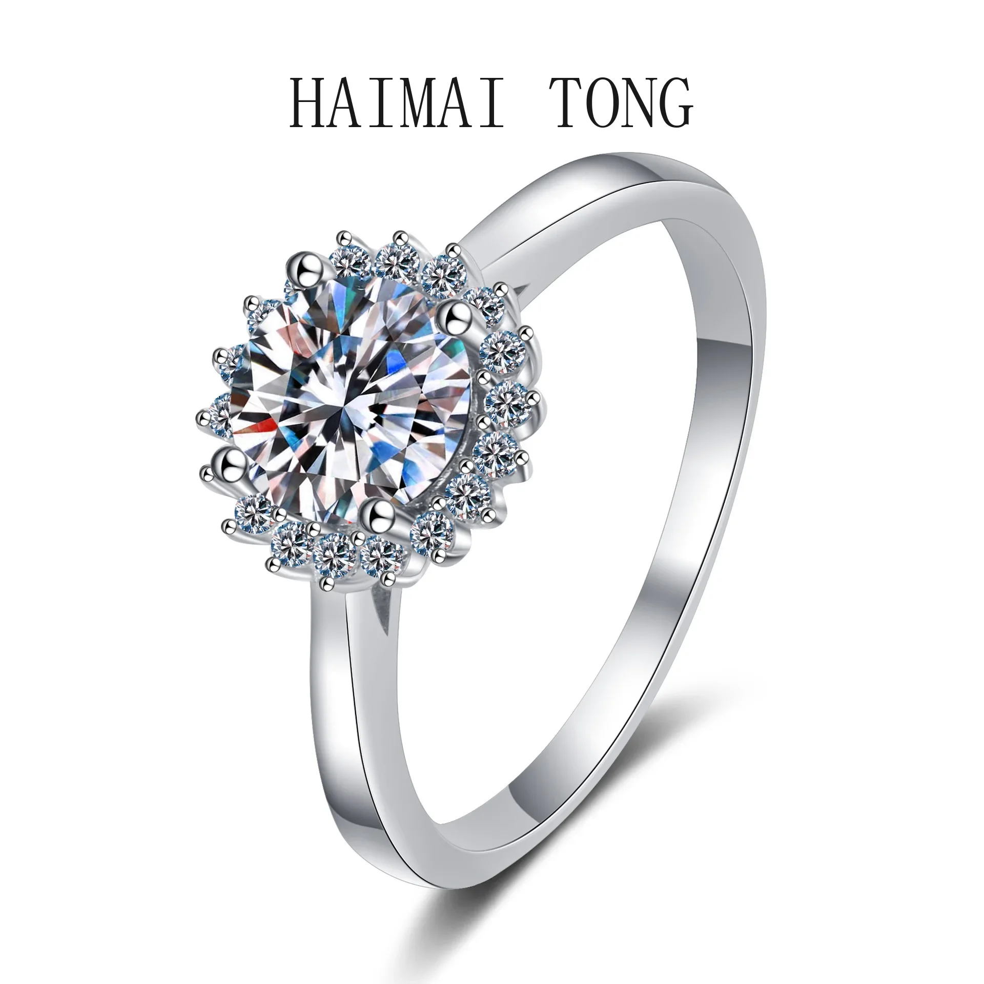 

HAIMAITONG Women's Ring Sunflower Moissanite Ring pt950 Platinum gift souvenir