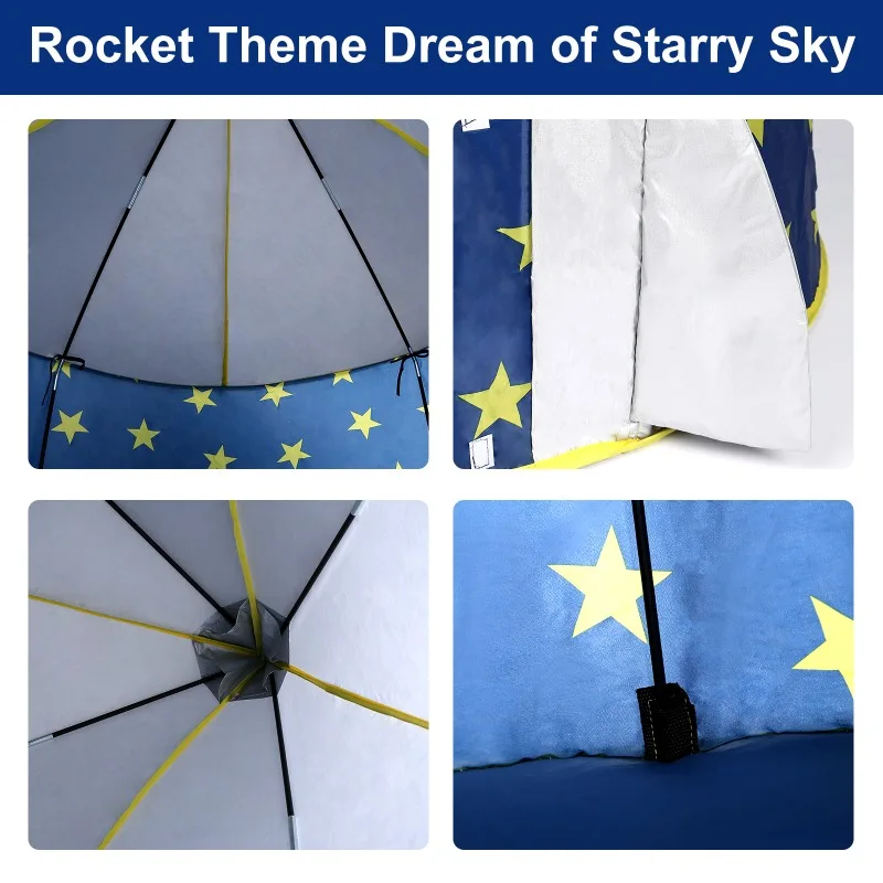 Kids Tent Rocket Spaceship, Kids Play Tent, Unicorn Tent Pop up Tents Foldable Indoor & Outdoor, Blue, Space Theme