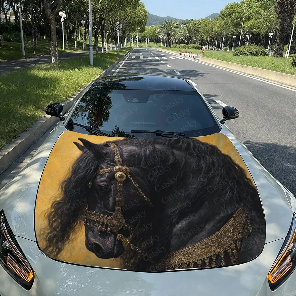 

Elegant Dark Horse Car Hood Decal Sticker, Durable Car Vinyl Wraps Suitable For Most Vehicles, Car Engine Hood Protective Film G
