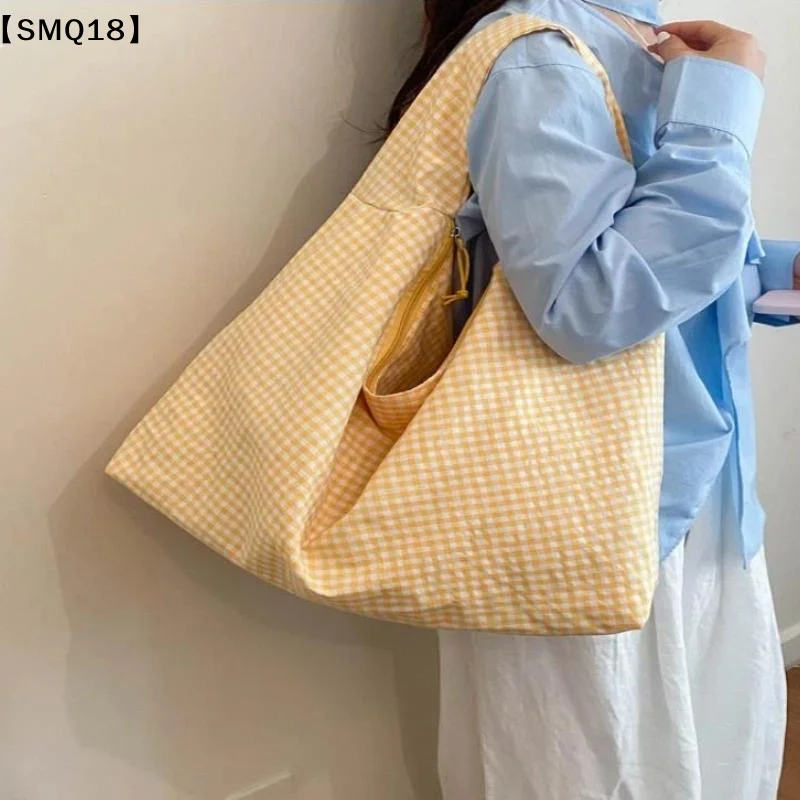 Canvas Tote Bag - Yellow Gingham Canvas Hobo Tote Bag