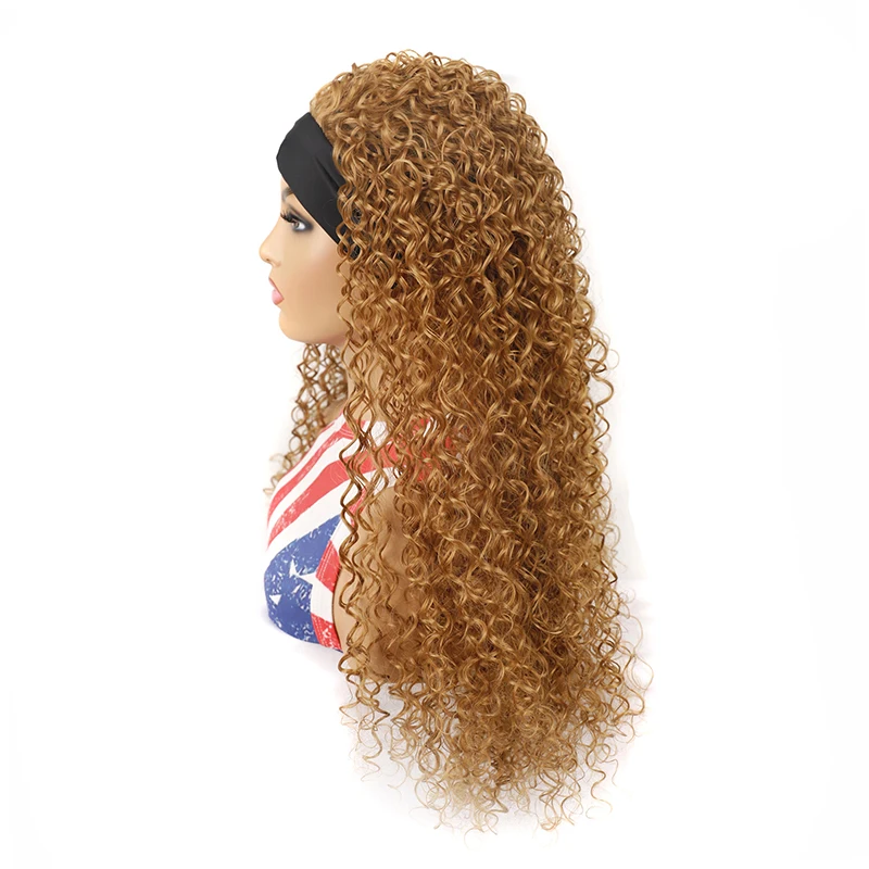 شعر مستعار ذهبي مموج عميق بطول 22 بوصة، شعر مستعار صناعي مناسب للحفلات اليومية النسائية ولعب الأدوار في الهالوين