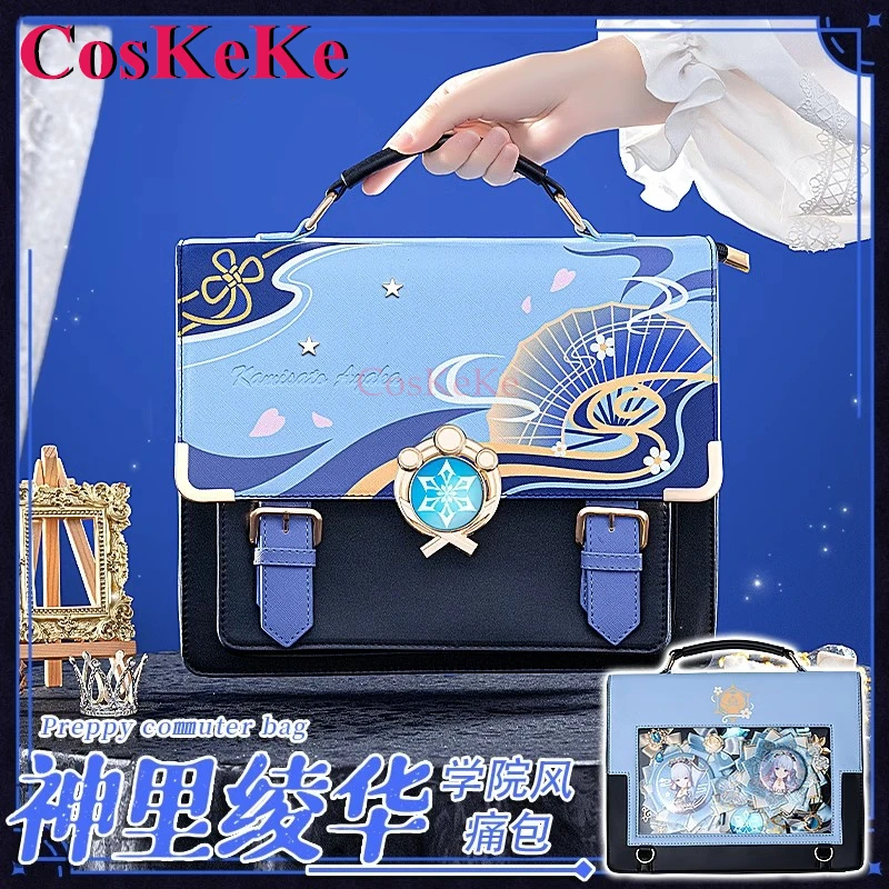 

CosKeKe Kamisato Ayaka Cosplay Game Genshin Impact Theme Impression Pack Preppy Commuter Backpack Messenger Bag Fashion Itabag