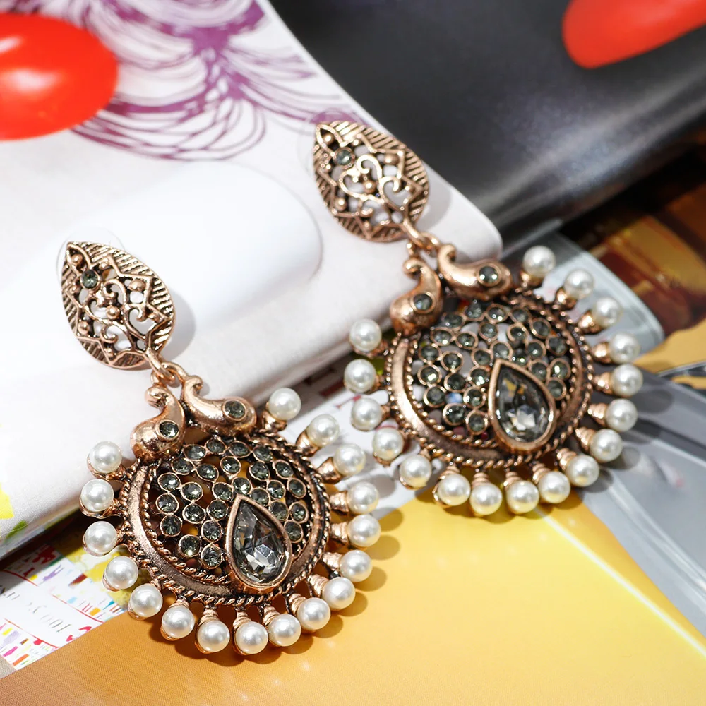 Sunspicems Retro Gold Color Indian Earring For Women Ethnic Bohemia Wedding Jewelry Traditional Egyptian Vintage Dangle Earrings