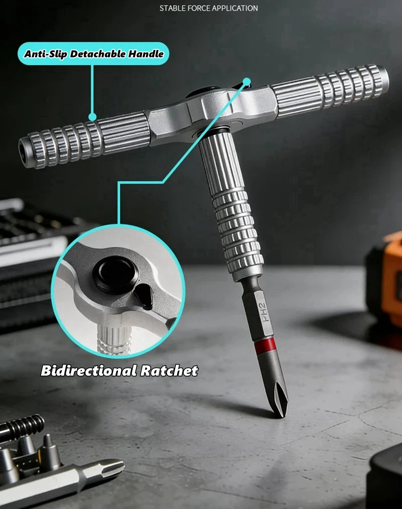 Ratchet Screwdriver Set Detachable Ratchet T Handle Portable Hand Repair Tool Kit for Furniture Computer Bicycle Eyeglass DIY