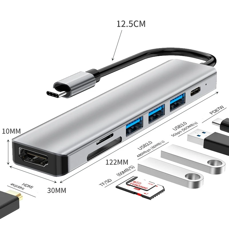 USB C Hub to 4K HDMI-Compatible SD TF Card Reader USB 3.0 2.0 Type C Charging Docking for MacBook iPad Samsung S22 Dex TV Mouse