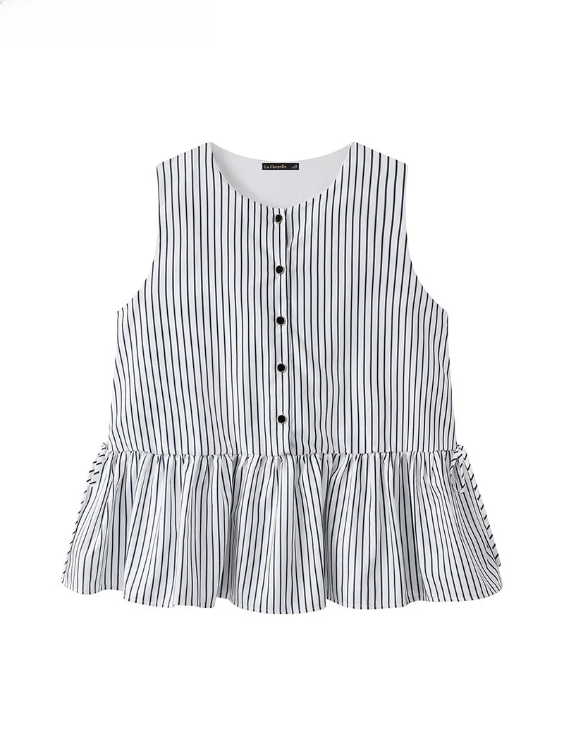 

La Chapelle, новый летний свободный женский жилет в полоску Vaion Sle, круглый корейский топ из тонкого материала