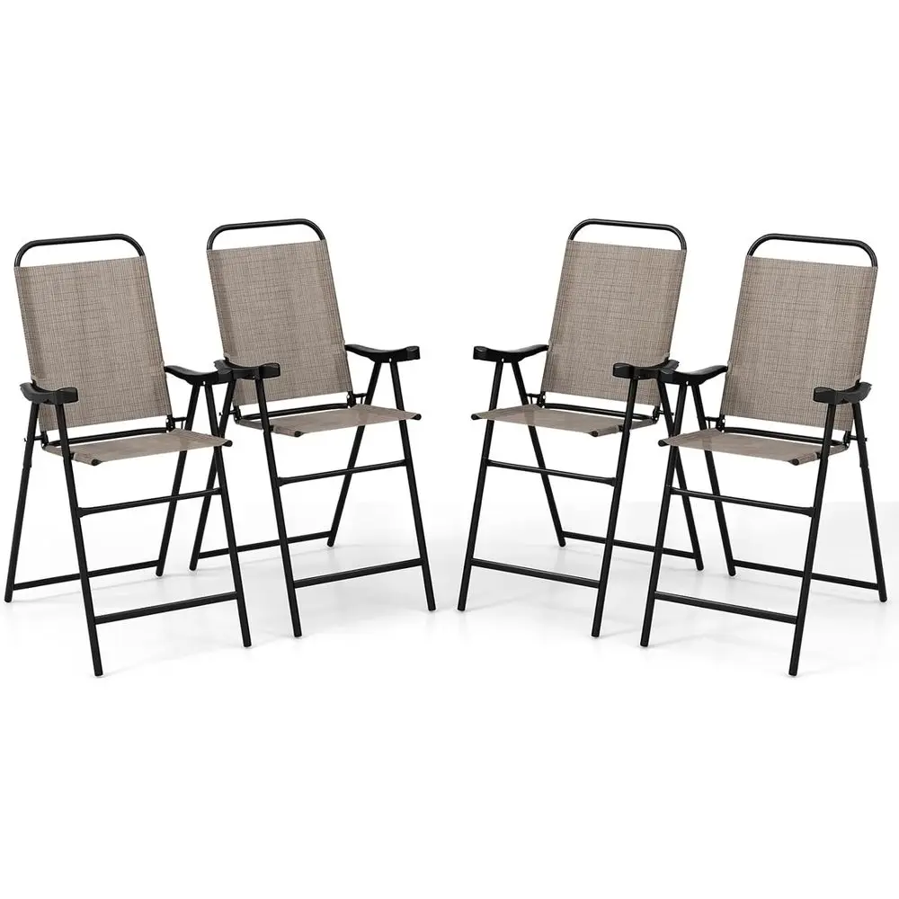 

4 Pieces Patio olding Bar Chairs, High Top Patio Bar Chair with Metal e & ootrest, Outdoor Counter Height Chairs or Balcony, Gar