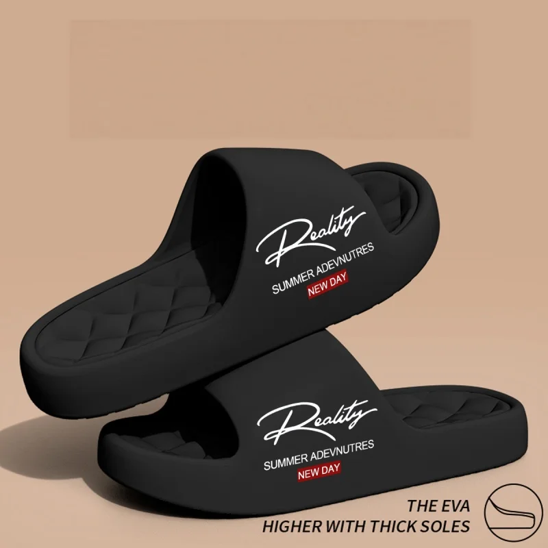 Unisex True To Size Summer Slides Letter Print Chunky Sole Casual Sandals Plus Size Available Streetwear House Slippers
