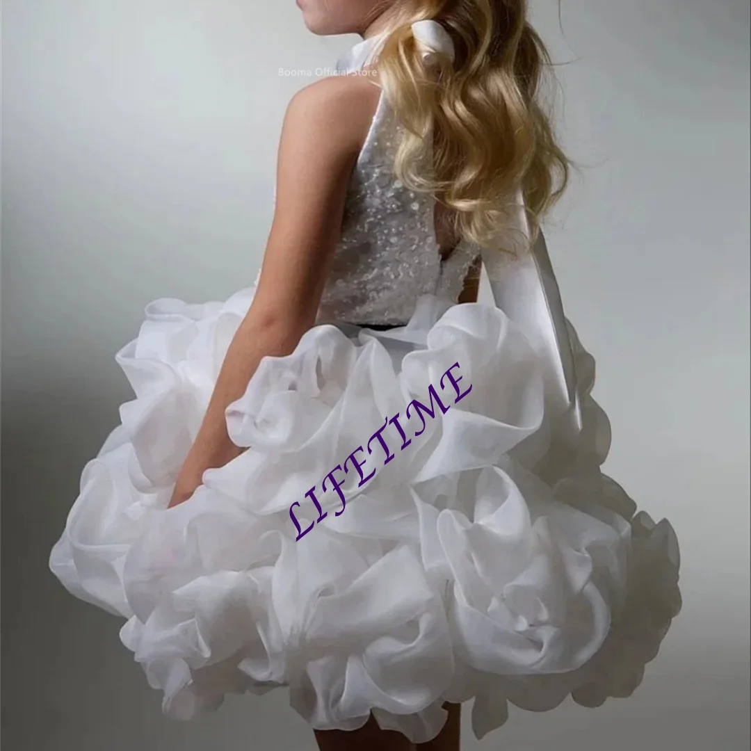 لامعة اللؤلؤ الزهور فتاة فساتين الزفاف حزب اللباس للأطفال الزهور الفتيات الحفلة الراقصة طول الركبة مخصصة #2