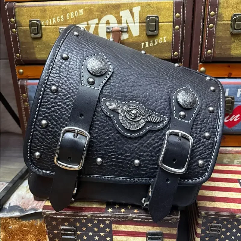 

Motorcycle square side bag Retro style motorcycle riding bag leather commuter bag
