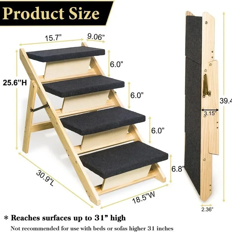 Wooden Dog Ladder for Indoor Outdoor Use Portable Pet Steps for Cats and Dogs Twice the Height Sturdy Pet Climbing