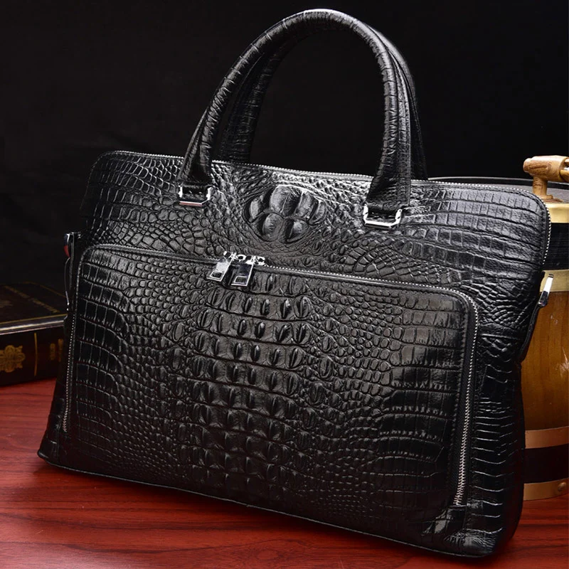 

Hot Crocodile Handbags for Men Genuine Leather Laptop Bag High Quality A4 Business Shoulder Bags Male Large Briefcases