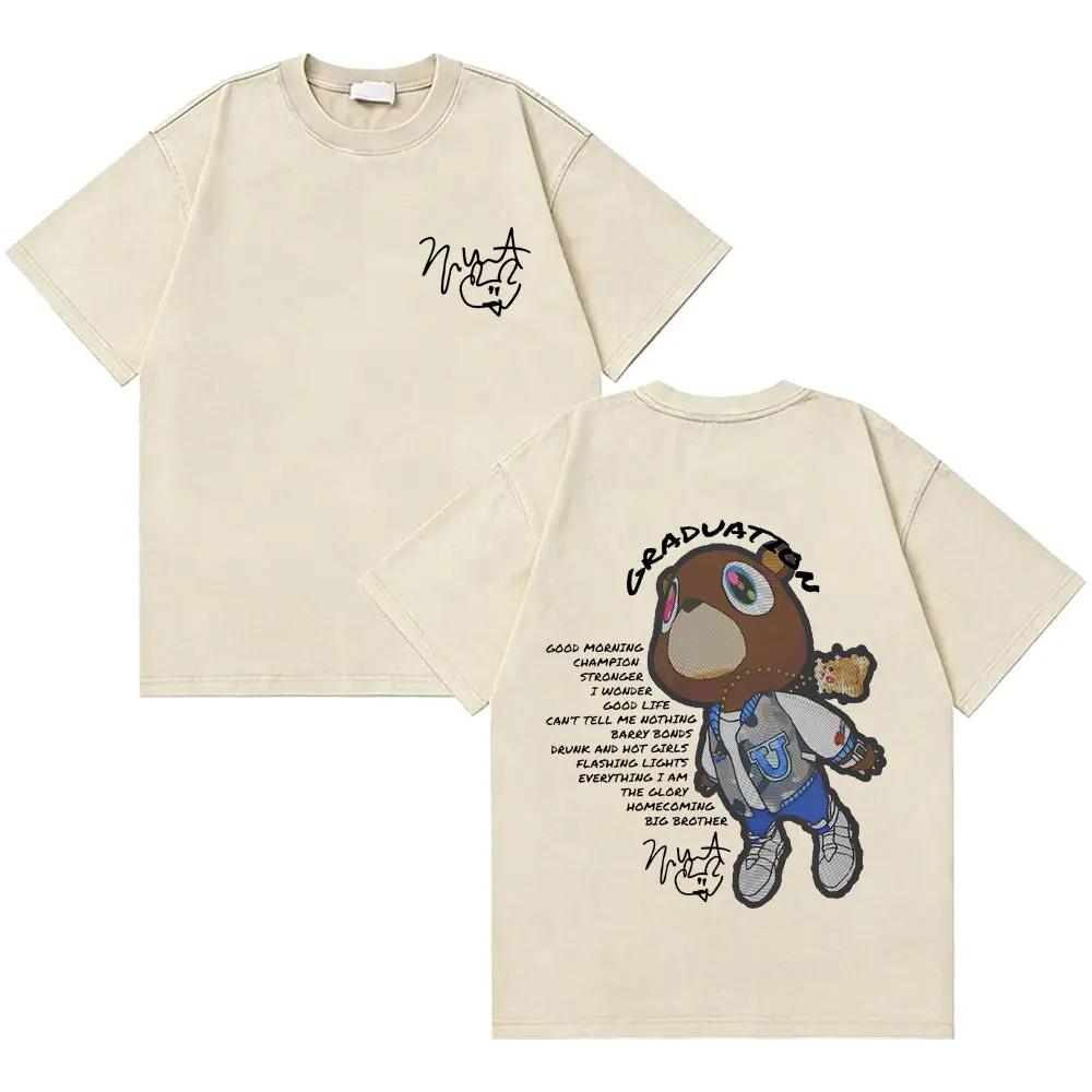 

Washed Vintage Rapper Kanye West Graduation Bear Graphic T-shirt Men Hip Hop Fashion Oversized T Shirt Male Pure Cotton T Shirts