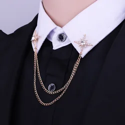 Men's Lady Fashion Collar Buckle Needle Pin with Golden Silver Tassel Crystal Collar Chain Accessory