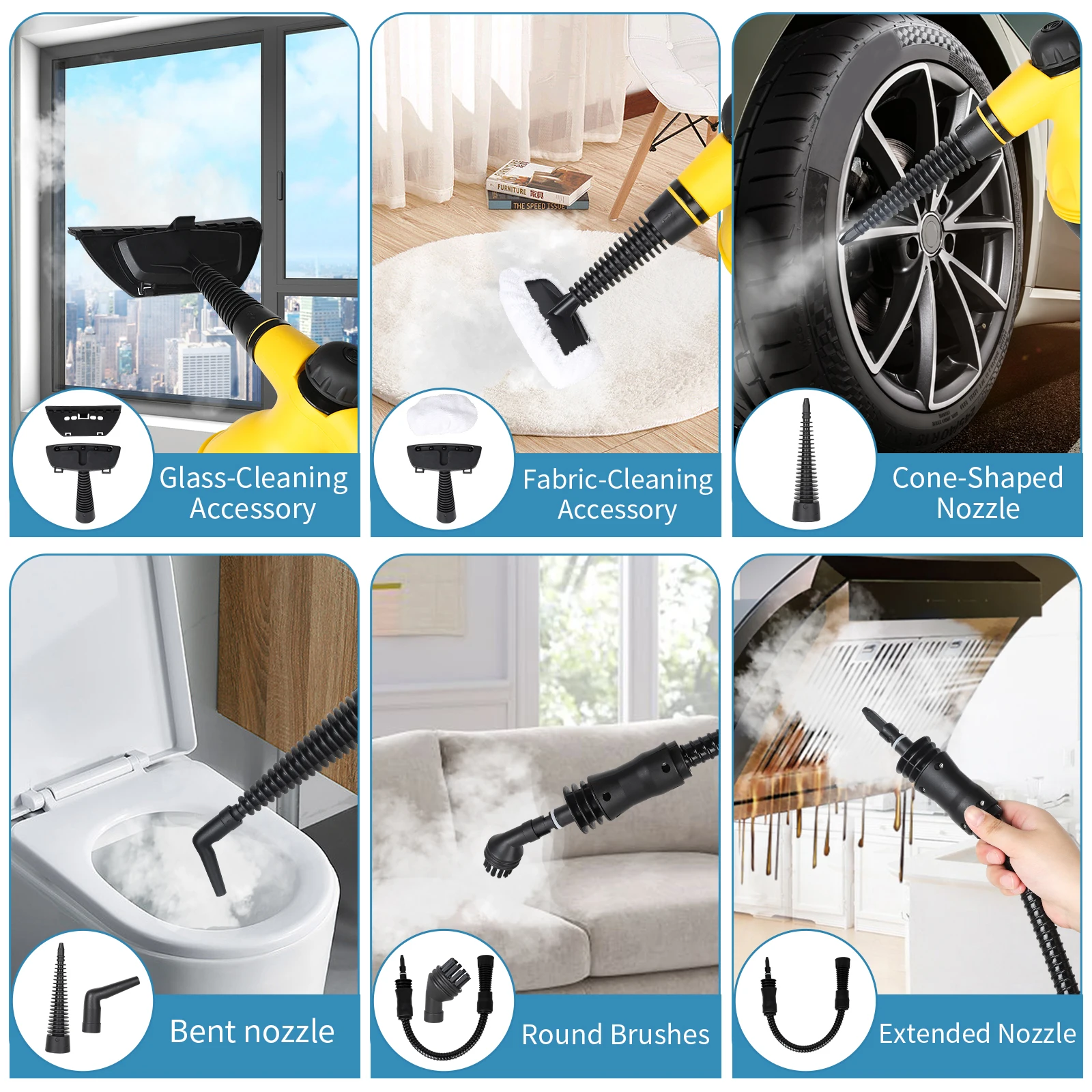 Multi-Purpose Steam Cleaner Handheld Pressurized with 9-Piece Accessories, Perfect for Stain Removal, Curtains, Car Seats, Floor