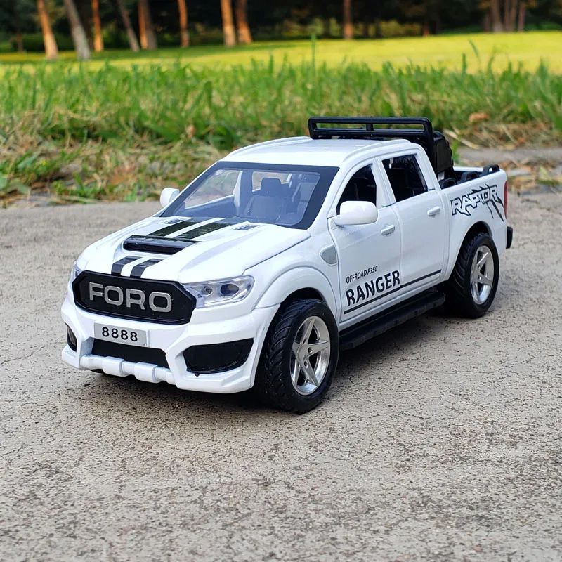 Coche de aleación de camioneta Ford Raptor F350, escala 1:32, vehículo todoterreno de juguete, modelo de simulación extraíble, regalo para niños